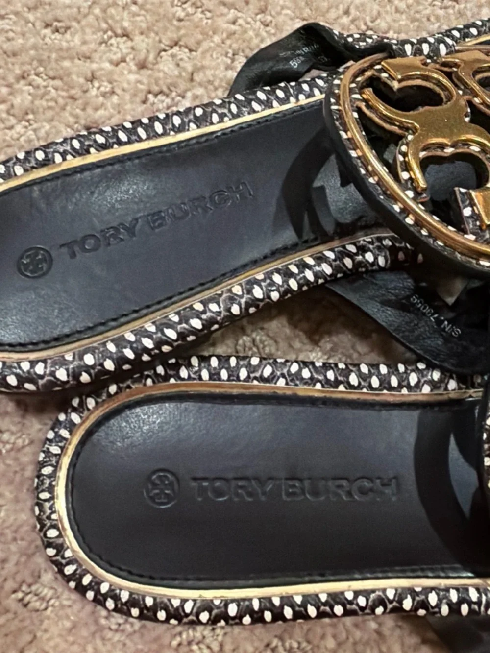 Tory Burch Black Sandals with Gold Logo Medallion